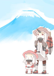 Rule 34 | &gt;:&lt;, 10s, 2girls, :&lt;, abyssal ship, bad id, bad pixiv id, bag, blue sky, cane, closed mouth, colored skin, commentary request, dress, gloves, gradient background, hat, hiking pole, hinata yuu, holding, horns, kantai collection, long hair, mittens, mount fuji, mountain, multiple girls, northern ocean princess, pale skin, red eyes, seaport princess, shoes, single horn, skirt, sky, smile, socks, v-shaped eyebrows, very long hair, white dress, white hair, white skin, | |