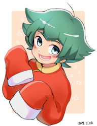 Rule 34 | 1boy, absurdres, blue eyes, blush stickers, chinese clothes, dated, green hair, highres, inazuma eleven (series), inazuma eleven ares no tenbin, li hao, long sleeves, looking at viewer, male focus, nono ai02, open mouth, sleeves past wrists, smile, solo