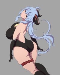 Rule 34 | 1girl, absurdres, ahoge, artist request, ass, bare shoulders, blue hair, breasts, elbow gloves, from above, from behind, ganyu (genshin impact), genshin impact, gloves, goat horns, highres, horns, huge ass, kneehighs, large breasts, leotard, long hair, looking at viewer, looking back, open mouth, purple eyes, shiny skin, sideboob, socks, solo, thick thighs, thigh strap, thighs, very long hair