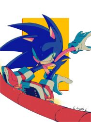 Rule 34 | 1boy, aurax118, full body, furry, furry male, gloves, green eyes, highres, male focus, quill, shoes, smile, soap shoes, sonic (series), sonic adventure 2, sonic the hedgehog, tail, white gloves