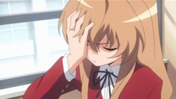 Rule 34 | 00s, 1girl, aisaka taiga, angry, animated, animated gif, brown eyes, brown hair, clenched hand, facepalm, frown, glaring, long hair, lowres, non-web source, school uniform, screencap, toradora!