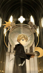 Rule 34 | 1boy, :o, altar, angel, aquarius (symbol), aquarius (zodiac), architecture, aries (symbol), bad id, bad pixiv id, blonde hair, blue eyes, book, capricorn (symbol), child, church, cocolo (co co lo), crescent, crescent moon, eyebrows, from behind, from side, gothic architecture, holding, holding book, hood, indoors, leo (symbol), leo (zodiac), libra (symbol), light, light particles, light rays, long sleeves, looking at viewer, male focus, moon, open book, open mouth, original, pisces (symbol), sagittarius (symbol), sagittarius (zodiac), scorpio (symbol), sculpture, solo, sun, sunbeam, sunlight, tareme, taurus (symbol), thick eyebrows, vaulted ceiling, virgo (symbol), window, zodiac