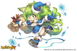 Rule 34 | 1girl, artist request, christmas, dog, fullbokko heroes, furry, furry female, green eyes, green hair, open mouth, solo