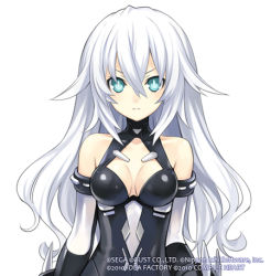 Rule 34 | &gt;:|, 10s, 1girl, :|, aqua eyes, bare shoulders, black heart (neptunia), bracer, breasts, breasts apart, choujigen game neptune, cleavage, cleavage cutout, closed mouth, clothing cutout, company name, dated, detached sleeves, elbow gloves, female focus, flipped hair, gloves, gust, hair between eyes, halterneck, leotard, long hair, lowres, magical girl, medium breasts, neptune (series), noire (neptunia), official art, parted bangs, power symbol, power symbol-shaped pupils, sega, serious, sidelocks, simple background, solo, symbol-shaped pupils, tsunako, turtleneck, upper body, v-shaped eyebrows, very long hair, wavy hair, white background, white hair