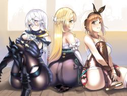 Rule 34 | 3girls, ass, atelier (series), atelier ryza, bare shoulders, belt, blonde hair, blue belt, blue eyes, boots, braid, breasts, brown belt, brown eyes, brown gloves, brown hair, choker, cleavage, dress, french braid, gloves, grass, green eyes, grin, hair ornament, hairband, hairclip, hat, heterochromia, highres, hip vent, huge ass, jacket, jewelry, klaudia valentz, large breasts, leather, leather belt, lila decyrus, long hair, looking at viewer, ls, medium breasts, multiple girls, nail polish, necklace, no bra, open mouth, outdoors, pantyhose, pantylines, pendant, petticoat, red eyes, red shorts, reisalin stout, revealing clothes, see-through, shiny clothes, shiny skin, shirt, short hair, short shorts, shorts, side slit, sideboob, single glove, sitting, skindentation, skirt, sleeveless, sleeveless jacket, smile, star (symbol), star necklace, strapless, strapless shirt, thick thighs, thigh boots, thighhighs, thighhighs under boots, thighs, toeless footwear, toeless legwear, vial, white hair, white headwear, yellow jacket