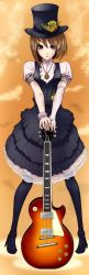 Rule 34 | 1girl, amulet, beancurd, dress, guitar, hat, highres, hirasawa yui, instrument, k-on!, long image, pantyhose, shoes, tall image, top hat