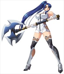 Rule 34 | 00s, 1girl, axe, bare shoulders, battle axe, blue hair, bodysuit, boots, breasts, dress, elbow gloves, female focus, full body, gloves, highres, holding, holding weapon, image sample, kagami hirotaka, large breasts, long hair, looking at viewer, no bra, official art, panties, ponytail, red eyes, serious, shiny skin, short dress, simple background, solo, source request, standing, taimanin (series), taimanin asagi, taimanin murasaki, thighhighs, thong, underwear, very long hair, weapon, white background, white panties, yatsu murasaki