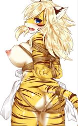 Rule 34 | 1girl, blonde hair, blue eyes, character request, fullbokko heroes, furry, furry female, short hair, solo, strapped, whity paria