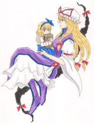 Rule 34 | 2girls, alice margatroid, alice margatroid (pc-98), artist request, bad id, bad pixiv id, blonde hair, commentary request, female focus, gap (touhou), multiple girls, mystic square, touhou, touhou (pc-98), yakumo yukari