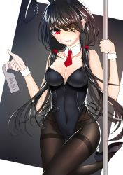 Rule 34 | 1girl, absurdres, alternate costume, animal ears, black hair, breasts, cleavage, covered navel, date a live, detached collar, fake animal ears, groin, hair over one eye, heterochromia, high heels, highres, leotard, long hair, looking at viewer, medium breasts, pantyhose, playboy bunny, rabbit ears, red eyes, smile, solo, standing, standing on one leg, thighband pantyhose, timaousi0zhy, tokisaki kurumi, very long hair, wrist cuffs, yellow eyes