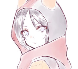 Rule 34 | 1girl, animal hood, animification, apex legends, black hair, blue eyes, cat hood, from side, hellcat wraith, hood, hood up, iroha (mimi0618xx), looking at viewer, nose piercing, official alternate costume, parted lips, piercing, red scarf, scarf, sketch, solo, white background, wraith (apex legends)