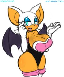Rule 34 | 1girl, blue eyes, blush, breasts, cleavage, furry, furry female, gloves, large breasts, looking at viewer, mato spectoru, rouge the bat, simple background, solo, sonic (series), thick thighs, thighs, wide hips, wings