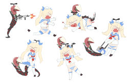 Rule 34 | 1girl, 1other, absurdres, ass, bad id, bad pixiv id, blonde hair, blue sailor collar, bullying, chibi, clothes pull, firing, fleeing, greentree, hat, highres, ironworm parasite, last origin, panties, red ass, sailor, sailor collar, sailor hat, shoes, single shoe, skirt, skirt pull, slapping, spanked, spanking, striped clothes, striped panties, thetis (last origin), tug, twintails, underwear, unworn skirt, x x