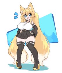 Rule 34 | 1girl, absurdres, alice (flanaki), animal ears, bare shoulders, belt, blonde hair, blue eyes, boots, breasts, ceroro, commission, commissioner upload, detached sleeves, fang, fingerless gloves, fox ears, fox girl, gloves, gradient hair, high heel boots, high heels, highres, large breasts, long hair, looking at viewer, md5 mismatch, multicolored hair, open mouth, original, resolution mismatch, skirt, smile, solo, source smaller, standing, thick thighs, thighs, twintails, very long hair, white hair