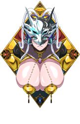 Rule 34 | 1girl, absurdres, blue eyes, breasts, commission, duel monster, female focus, helmet, highres, ierouyellow, large breasts, long hair, looking at viewer, mask, mask on head, pixiv, pixiv commission, shiny skin, solo, swordsoul (yu-gi-oh!), swordsoul of mo ye, very long hair, white hair, yu-gi-oh!, yu-gi-oh! duel monsters