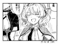 Rule 34 | 1koma, 2girls, artist name, braid, breasts, capelet, colorado (kancolle), comic, dated, closed eyes, garrison cap, greyscale, hat, headgear, height difference, kantai collection, kawashina (momen silicon), large breasts, monochrome, multiple girls, mutsu (kancolle), necktie, open mouth, remodel (kantai collection), short hair, side braid, side braids, single braid, smile, solo focus, unfinished