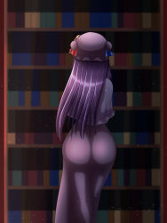 Rule 34 | 1girl, artist request, ass, dress, from behind, hat, highres, huge ass, long hair, patchouli knowledge, purple hair, solo, touhou, very long hair