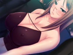 Rule 34 | blush, breasts, cleavage, covered erect nipples, kanzen chikan sharyou target reina