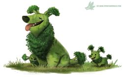 Rule 34 | :d, :p, animal, broccoli, closed eyes, collie (dog), cryptid creations, dog, fangs, field, full body, grass, mother and child, name connection, no humans, open mouth, original, peeking, plant, pun, puppy, simple background, sitting, smile, teeth, tongue, tongue out, walking, watermark, web address, white background