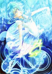 Rule 34 | 1girl, bishoujo senshi sailor moon, blue hair, henshin, highres, applying manicure, mizuno ami, ribbon, sailor mercury, solo, transformation