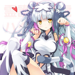 Rule 34 | 1girl, chinese clothes, double bun, haku (p&amp;d), long hair, paw pose, puzzle &amp; dragons, reina (black spider), silver hair, tail, thighhighs, tiger tail, yellow eyes