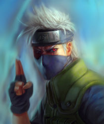 Rule 34 | 1boy, fingerless gloves, forehead protector, from side, gloves, half mask, hatake kakashi, heterochromia, konohagakure symbol, kuji-in, lasahido, looking at viewer, male focus, mask, naruto, naruto (series), realistic, red eyes, scar, scar across eye, scar on face, serious, short hair, silver hair, solo, spiked hair, upper body, vest