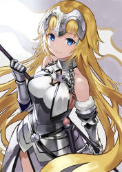 Rule 34 | 1girl, absurdres, armor, armored dress, blonde hair, blue eyes, breasts, chain, china, cowboy shot, dress, fate/apocrypha, fate (series), floating hair, fur trim, gauntlets, highres, holding, jeanne d&#039;arc (fate), jeanne d&#039;arc (ruler) (fate), jeanne d&#039;arc (third ascension) (fate), long hair, medium breasts, sheath, sheathed, sideboob, sleeveless, sleeveless dress, smile, solo, standing, sword, terai (teraimorimori), very long hair, weapon