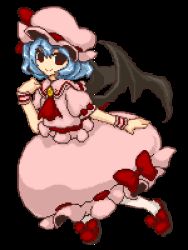 Rule 34 | 1girl, akina (schism), bad id, bad pixiv id, blue hair, female focus, full body, hat, lowres, pixel art, remilia scarlet, smile, solo, touhou, transparent background, wings