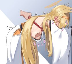 Rule 34 | 1boy, 1girl, animal ears, blonde hair, blue archive, breasts, commentary request, detached sleeves, disembodied hand, grabbing, grabbing another&#039;s breast, halo, hetero, highres, japanese clothes, jibako, kaho (blue archive), kimono, large breasts, long hair, profile, sideboob, solo focus, sweat, white kimono, white sleeves, wide sleeves