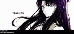Rule 34 | 1girl, blue eyes, character name, fate/stay night, fate (series), solo, spot color, tohsaka rin, two side up, watermark, web address, yaoshi jun