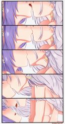 Rule 34 | 2girls, absurdres, after kiss, blush, breast press, breasts, earrings, french kiss, highres, hololive, hololive indonesia, jewelry, kiss, makeitezz21, medium breasts, moona hoshinova, multiple girls, nude, open mouth, parted lips, pavolia reine, purple hair, saliva, saliva trail, silver hair, symmetrical docking, tongue, tongue out, twitter username, upper body, virtual youtuber, yuri