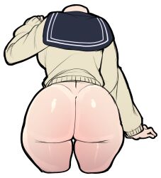 Rule 34 | 1girl, ass, blackwhiplash, boku no hero academia, bottomless, cardigan, curvy, from behind, highres, huge ass, long sleeves, school uniform, serafuku, simple background, solo, thick thighs, thighs, third-party edit, toga himiko, wide hips