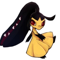 Rule 34 | commentary request, fangs, full body, gen 3 pokemon, kai himo, looking at viewer, mawile, no humans, pokemon, pokemon (creature), red eyes, simple background, solo, white background