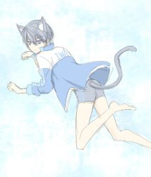 Rule 34 | 1boy, animal ears, barefoot, cat boy, cat ears, cat tail, feet, high speed!, male focus, nanase haruka (free!), tagme, tail, yuzuru ru ru