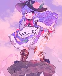 Rule 34 | 1girl, :d, black headwear, blue hair, blue skirt, blue sky, blush, brown footwear, cloud, dreamysuite, full body, highres, hinanawi tenshi, holding, holding sword, holding weapon, keystone, leaf, long hair, looking at viewer, open mouth, outdoors, peach hat ornament, red eyes, rope, shimenawa, skirt, sky, smile, solo, standing, sword, sword of hisou, touhou, weapon