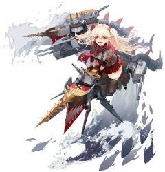 Rule 34 | 1girl, azur lane, blonde hair, bluecher (azur lane), character name, fang, gloves, highres, kurumi (recycllamo), long hair, looking at viewer, nin (lion), official art, one eye closed, open mouth, pleated skirt, red eyes, scarf, skirt, smile, thighhighs, transparent background