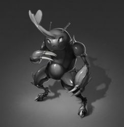 Rule 34 | bug, claws, commentary, creature, creatures (company), english commentary, fangs, full body, game freak, gen 2 pokemon, greyscale, heracross, highres, monochrome, nintendo, pokemon, pokemon (creature), solo, standing, totodiletears