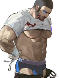 Rule 34 | 1boy, abs, absurdres, arm hair, bara, beard, belt, blood, blood on clothes, blood on face, blue male underwear, briefs, bulge, check copyright, chest hair, chinese commentary, clothes lift, clothes pull, copyright request, cowboy shot, facial hair, glowing, glowing eyes, gun, hairy, highres, large pectorals, leg hair, long sideburns, male focus, male underwear, mature male, muscular, muscular male, mustache, navel, navel hair, nipples, open belt, original, pants, pants pull, pectorals, pp-19 bizon, shirt lift, short hair, sideburns, solo, stomach, submachine gun, underpec, underwear, undressing, weapon, xiedaifenshi (7329016845)