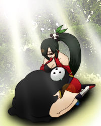 Rule 34 | 1girl, arakune, arc system works, bare shoulders, black hair, blazblue, blazblue: calamity trigger, boots, breasts, china dress, chinese clothes, cleavage, dress, female focus, glasses, gradient background, hair over one eye, lao jiu, litchi faye ling, long hair, looking down, ponytail, rin-d, sitting, solo