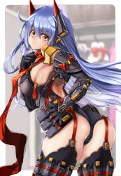 Rule 34 | 1girl, android, ass, ayamo kaoru, breasts, from behind, highleg, highleg leotard, highres, joints, leaning forward, leotard, long hair, poppi (xenoblade), poppi qtpi (xenoblade), purple hair, robot ears, robot joints, scarf, solo, xenoblade chronicles (series), xenoblade chronicles 2, yellow eyes