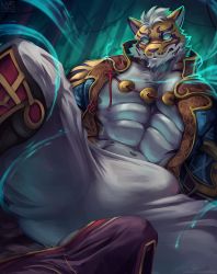 Rule 34 | 2boys, abs, animal ears, bara, beige fur, blue eyes, bulge, bulge to ass, erection, erection under clothes, furry, furry male, gyee, imminent anal, imminent penetration, large pectorals, lin hu (nekojishi), looking at viewer, male focus, multiple boys, muscular, muscular male, navel, nekojishi, nurinaki, orange fur, paid reward available, pectoral cleavage, pectorals, paid reward available, short hair, solo focus, stomach, thick thighs, thighs, tiger boy, tiger ears, yaoi