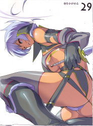 Rule 34 | 00s, 1girl, absurdres, akaga hirotaka, blue hair, blue panties, boots, breasts, dagger, dark-skinned female, dark skin, elbow gloves, fang assassin irma, from below, gloves, grey thighhighs, high collar, highres, holding, holding dagger, holding knife, holding weapon, irma (queen&#039;s blade), irma (queen's blade), knife, nitroplus, non-web source, on one knee, panties, pink eyes, queen&#039;s blade, revealing clothes, scabbard, sheath, short hair, simple background, solo, sword, thighhighs, thighhighs under boots, thighs, underboob, underwear, v-shaped eyebrows, weapon, white background