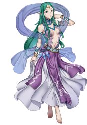 Rule 34 | 1girl, absurdres, barefoot, breasts, circlet, ebinku, feet, fire emblem, fire emblem awakening, full body, green eyes, green hair, highres, intelligent systems, long hair, naga (fire emblem), nintendo, parted lips, pointy ears, simple background, solo, toes, white background