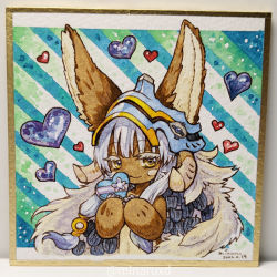 Rule 34 | 1other, :3, animal ears, aqua background, blackcat (blackcatbox), blue heart, box, brown eyes, brown fur, closed mouth, commentary request, dated, diagonal stripes, ears through headwear, furry, grey hair, hands up, heart, heart-shaped box, helmet, holding, holding box, holding heart, looking at viewer, made in abyss, nanachi (made in abyss), nude, other focus, painting (medium), photo (medium), shikishi, short hair with long locks, signature, solo, striped, striped background, traditional media, twitter username, upper body, valentine, watercolor (medium), watermark, whiskers
