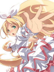 Rule 34 | 10s, 1girl, absurdres, blonde hair, choker, cure rhythm, frills, green eyes, hair ribbon, hairband, highres, long hair, magical girl, minamino kanade, outstretched arms, precure, ribbon, solo, spread arms, suite precure, tasaka shinnosuke