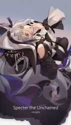 Rule 34 | 1girl, absurdres, arknights, bare shoulders, black dress, black headwear, character name, chinese commentary, commentary request, copyright name, dress, hand up, highres, long hair, long sleeves, looking at viewer, penglaiyuzhi yinghuiyue, red eyes, solo, specter (arknights), specter the unchained (arknights), white hair