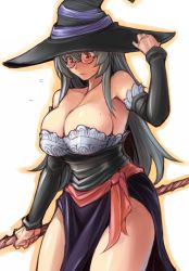 Rule 34 | 1girl, blush, breasts, broom, cleavage, cosplay, dragon&#039;s crown, glasses, hat, hip focus, large breasts, aged up, red hair, rozen maiden, side slit, silver hair, solo, sorceress (dragon&#039;s crown), sorceress (dragon&#039;s crown) (cosplay), staff, suigintou, sweat, tsuda nanafushi, wide hips, witch, witch hat