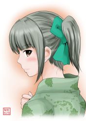 Rule 34 | 10s, 1girl, bow, from side, hair bow, highres, japanese clothes, kantai collection, looking at viewer, nape, one-hour drawing challenge, ponytail, solo, yano toshinori, yuubari (kancolle)