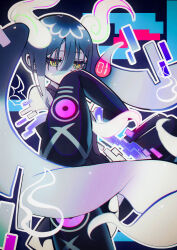 Rule 34 | 1girl, absurdres, aqua hair, black thighhighs, creatures (company), detached sleeves, game freak, ghost, ghost miku (project voltage), glitch, gradient hair, hair between eyes, hatsune miku, highres, long hair, mei gushi de shen yue, multicolored hair, necktie, nintendo, pale skin, pokemon, project voltage, sleeves past fingers, sleeves past wrists, thighhighs, twintails, very long hair, vocaloid, will-o&#039;-the-wisp (mythology), yellow eyes