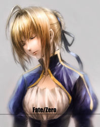 Rule 34 | 1girl, ahoge, artoria pendragon (fate), bad id, bad pixiv id, blonde hair, copyright name, dress, closed eyes, fate/stay night, fate/zero, fate (series), hair ribbon, highres, kzcjimmy, lips, ribbon, saber (fate), solo